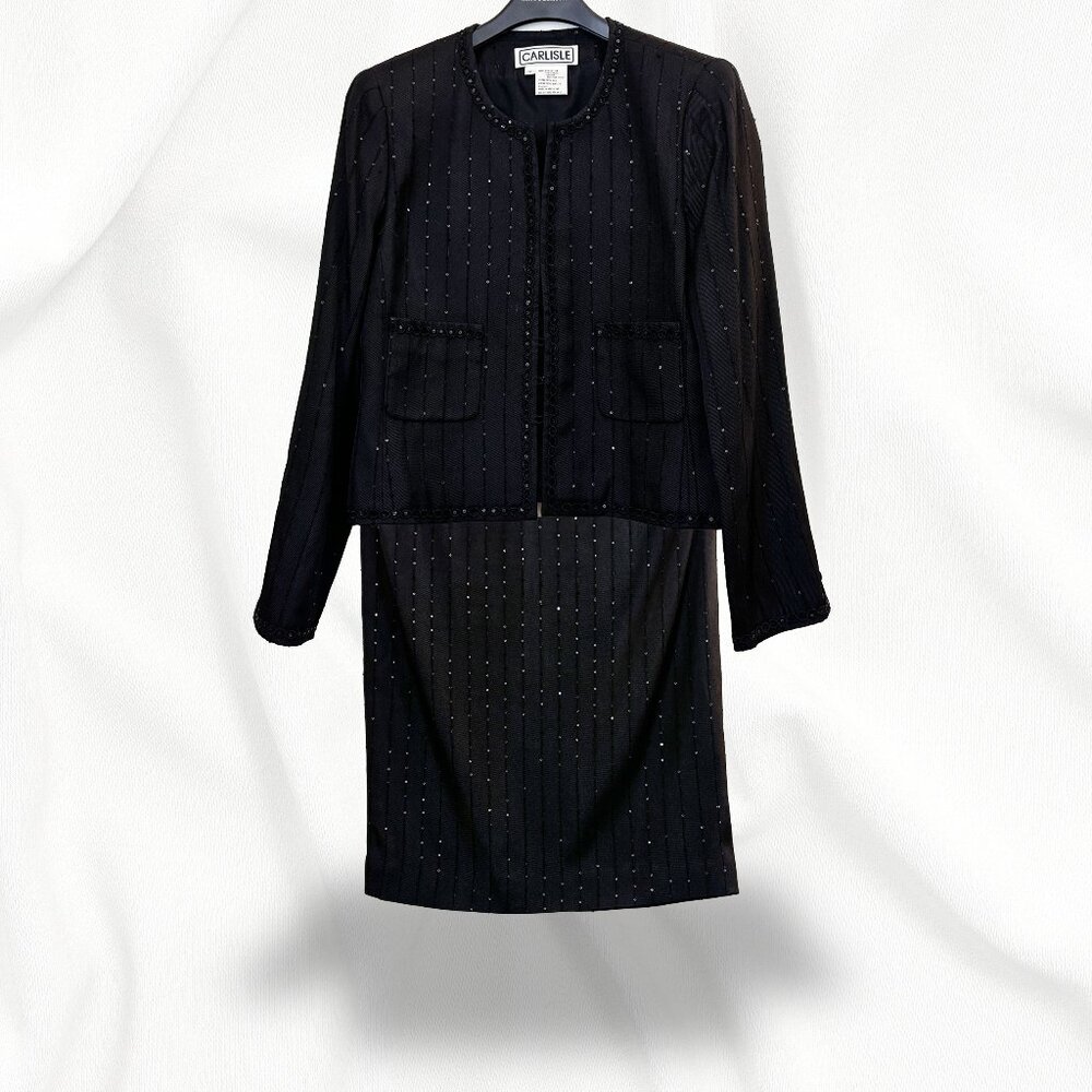 Carlisle Skirt & Blazer Set Sequins Black on Black Szs 12 & 14